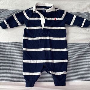 Ralph Lauren baby boys navy striped collared one piece